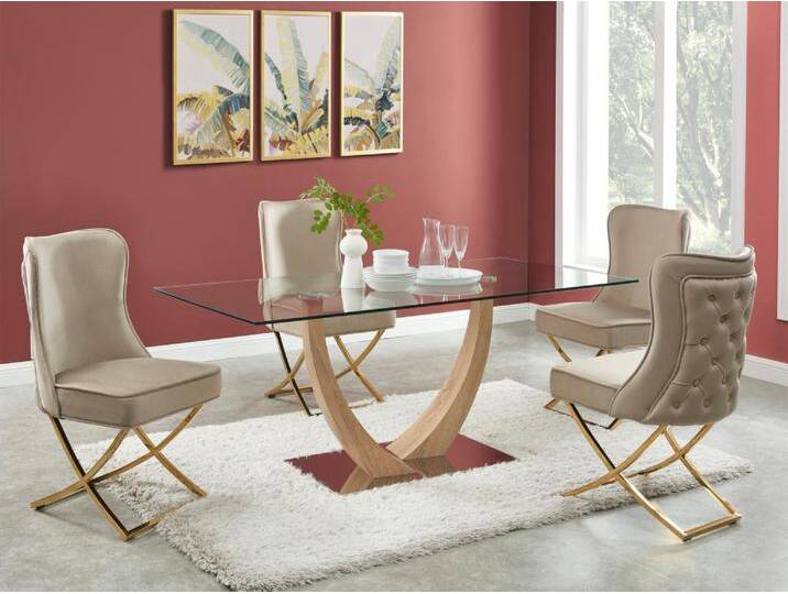 Stuhl 2er-Set - Samt & goldfarbener Edelstahl - Beige - MARELANO von Pascal MORABITO von KAUF-UNIQUE.de