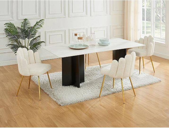 Stuhl 6er-Set - Bouclé-Stoff & goldfarbenes Metall - Cremefarben - ALTINAM von Pascal MORABITO von KAUF-UNIQUE.de