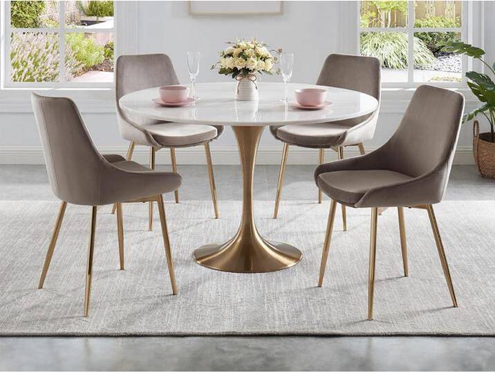 Stuhl 6er-Set - Samt & Goldfarbenes Metall - Taupe - MASURIE von KAUF-UNIQUE.de
