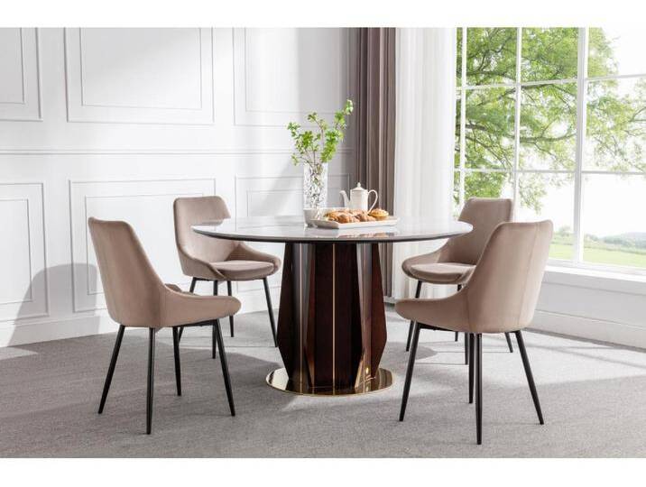 Stuhl 6er-Set - Samt & Schwarzes Metall - Taupe - MASURIE von KAUF-UNIQUE.de