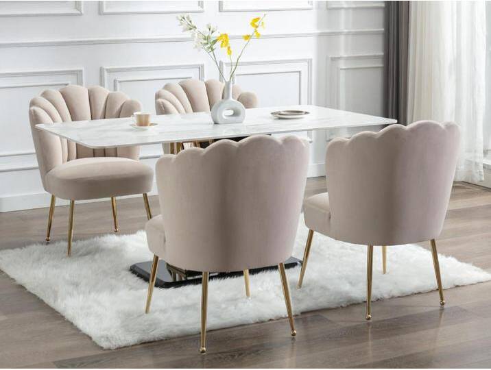 Stuhl 6er-Set - Samt & goldfarbener Stahl - Beige - RUTY von Pascal MORABITO von KAUF-UNIQUE.de