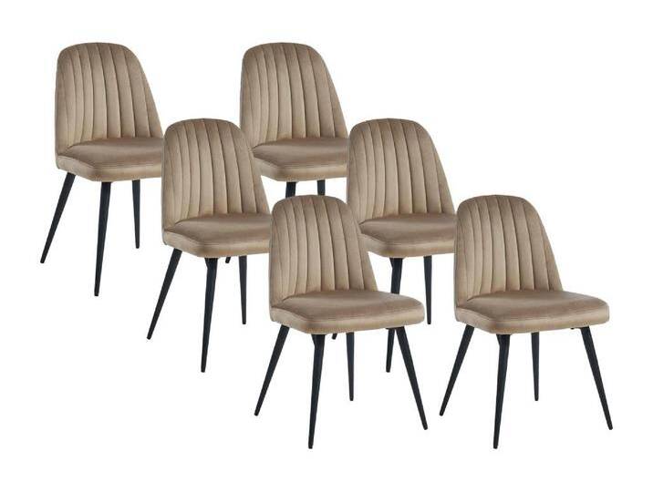 Stuhl 6er-Set - Samt & schwarzes Metall - Beige - ELEANA von KAUF-UNIQUE.de