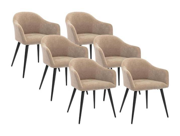 Stuhl 6er-Set mit Armlehnen - Samt-Optik & Metall - Beige - BIBO von KAUF-UNIQUE.de