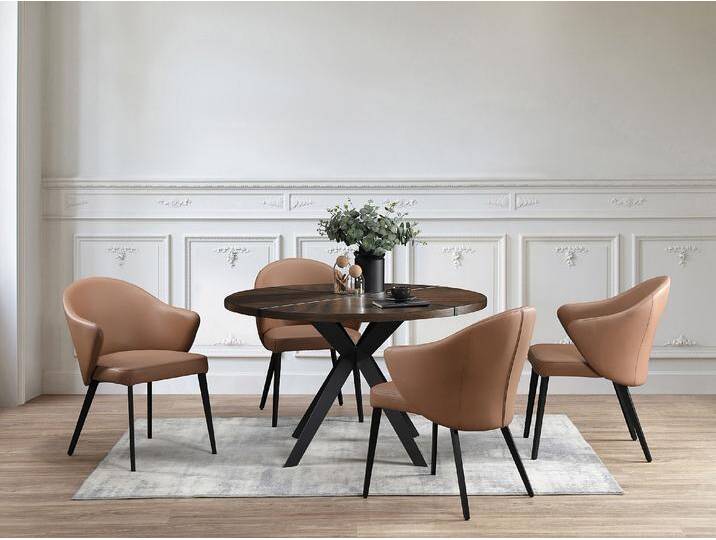 Stuhl mit Armlehnen 2er-Set - Leder & schwarzer Stahl - Camelfarben - MIBELLY von Maison Céphy von KAUF-UNIQUE.de