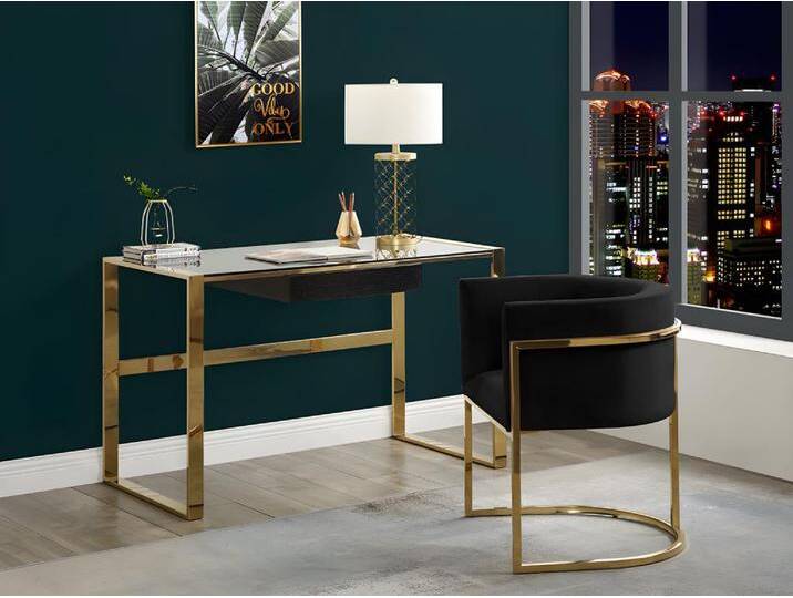 Stuhl mit Armlehnen 2er-Set - Samt & Metall - Schwarz & Goldfarben - PERIA von Pascal MORABITO von KAUF-UNIQUE.de