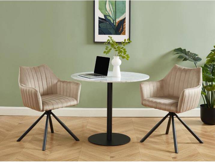 Stuhl mit Armlehnen 6er-Set - Samt & Metall - Beige - IZIALI von PASCAL MORABITO von KAUF-UNIQUE.de