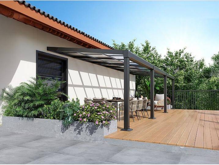 Terrassendach anlehnend aus Aluminium - Mit Schiebedach - 27 m² - Anthrazit - IZEDA Terrassendach anlehnend aus Aluminium - Mit Schiebedach - 27 m² - Anthrazit - IZEDA von KAUF-UNIQUE.de