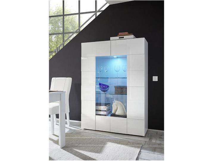 Vitrinenschrank mit 2 Türen + LEDs - Weiß lackiert - CALISTO von KAUF-UNIQUE.de