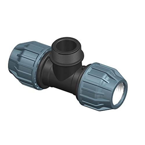 Elysee PP-Fitting, T-Stück 90° mit Aussengewinde am Mittelstutzen 20mm x 1/2"AG x 20mm für PE-Rohr, Klemm x AG x Klemm, DVGW, Trinkwasserzertifiziert von KAUFDAS