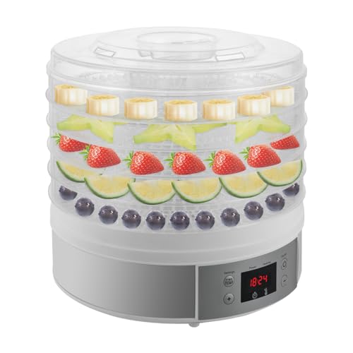 5 Etagen Lebensmittel-Dehydrator, Obst Trockner mit Display Einstellbarer Temperaturbereich 35-68℃ für Gemüse Früchten Blumen Kräutern Pilzen 280W von KAUITOPU