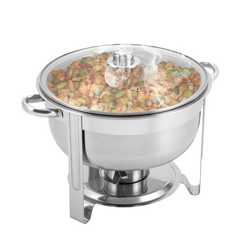 8,5L Runder Speisewärmer, Chafing Dish mit Glasdeckel Brennstoff-Halter Edelstahl Gourmet Wärmebehälter für Potlucks Partys Hochzeiten Abendessen Hotels von KAUITOPU