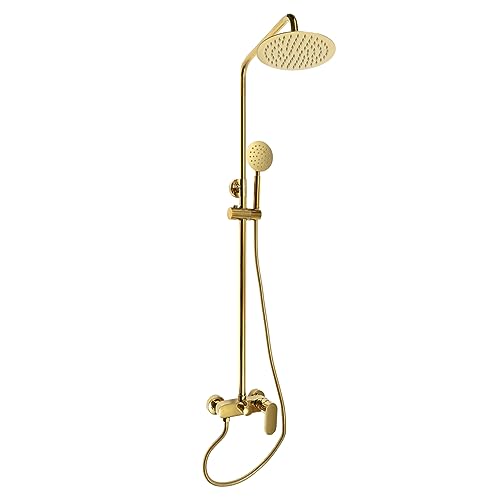 Duschsystem Gold, Duschset mit Duschsäule Einstellbare Höhe 81-113.5cm Handbrause 360° Drehbare Duschpaneel Duscharmatur Regenduschsystem Duschsystem Gold, Duschset mit Duschsäule Einstellbare Höhe 81-113.5cm Handbrause 360° Drehbare Duschpaneel Duscharmatur Regenduschsystem von KAUITOPU