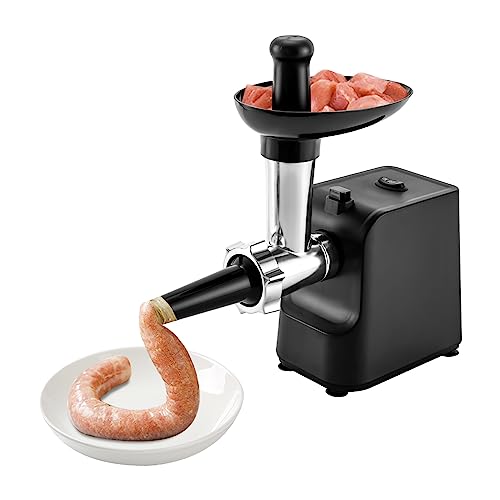 Elektrischer Fleischwolf, Küchenmaschine Meat Grinder mit Wurst Stuffer Tube 3 Edelstahl Loch-Scheiben für Rindfleisch Hammelfleisch Schweinefleisch Huhn Frühstückswurst (Schwarz) von KAUITOPU