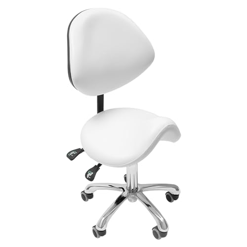 KAUITOPU Sattelhocker, Sattelstuhl mit Lehne 5 Räder Drehhocker Verstellbares Höhe 49-64cm Sattelsitz Arbeitshocker Küchenhocker Hocker für Büro Salon Massage Spa (Weiß) von KAUITOPU