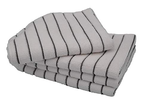 KAV® Super saugfähige Mikrofaser Geschirrtücher / Geschirrtuch 4er Pack weiß und grau gestreift weich, super und fusselfrei Küchentücher 45x65cm von KAV
