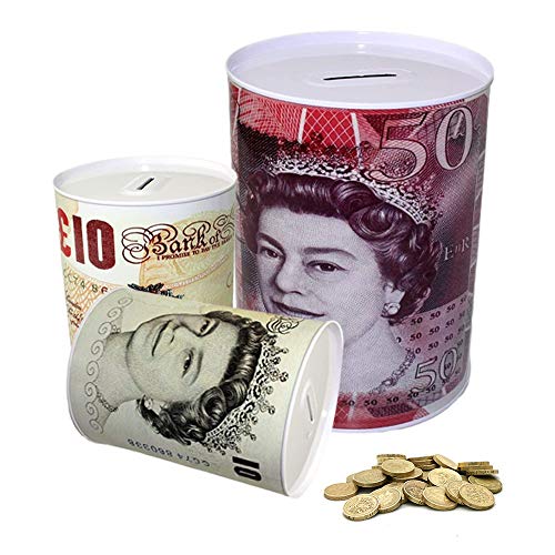 KAV - 5 Stück Spardosen UK Pfund Geld Dose Spardosen Spardosen Spardosen Spardosen Spardosen Münzen Bargeld Dose 15 cm von KAV