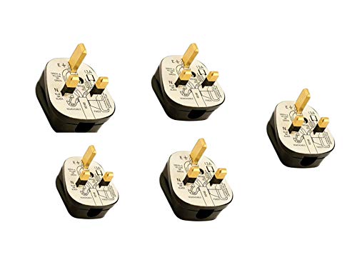 KAV 5 x 13 AMP Stecker, 3-polig, gesicherter Stecker, Netzadapter, Haushalts-Elektrostecker-Adapter mit farbcodierten Hüllen und Schaltplan von KAV