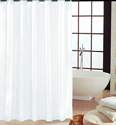 KAV Duschvorhang Anti-Schimmel, Anti-Bakteriell Wasserabweisender Polyester, einfarbig, Weiß, Textil, Stoff mit 12 Duschvorhangringe für Badezimmer, 180 x 220 cm von KAV