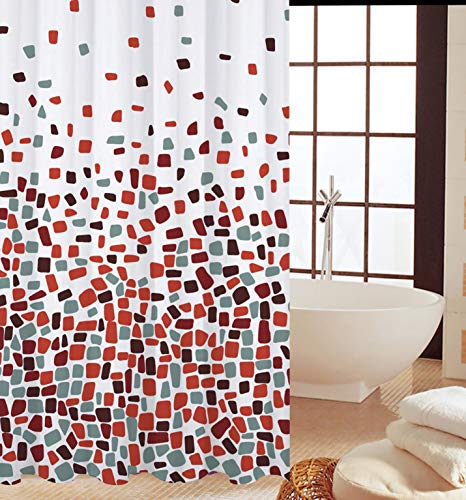 KAV Duschvorhang aus hochwertigem Polyester, schimmel- und schimmelresistent, 180 x 180 cm, Fliesen Gemustert (Farbe aus dem Drop-Down-Menü wählen) (rotes Mosaik, 1), Maße von KAV