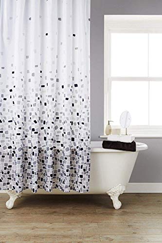 KAV - Hihj Duschvorhang aus hochwertigem Polyestergewebe, schimmelresistent, 180 x 180 cm, Mosaikfliesen gemustert (Farbe aus dem Dropdown-Menü) (graues Mosaik, 2) von KAV