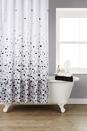 KAV Mosaik-Motiv, Grau/Weiß Anti-Schimmel, Anti-Bakteriell Wasserabweisender Polyester,Textil, Stoff mit 12 Duschvorhangringe für Badezimmer, 180 x 180 cm von KAV