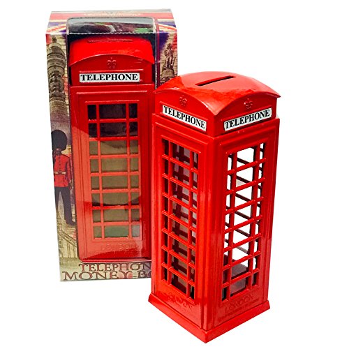 KAV Rote Telefonzelle Geld Münze Ersatz Spargeld Schweinchen London Street Bank Britain Metall Souvenir Geschenk Modell Box Glas groß Gusseisen 8 x 5,5 x 14 cm von KAV