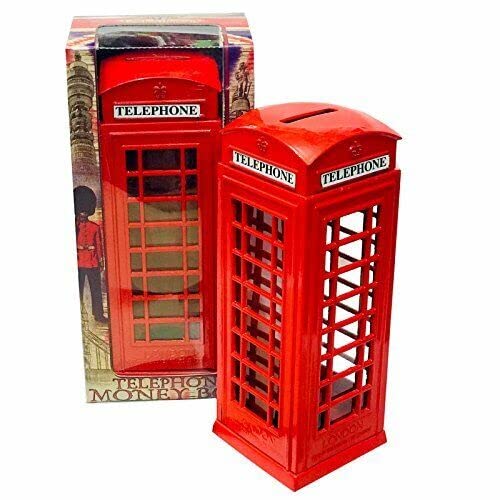 KAV Rote Telefonzelle Spardose, Bank-Souvenir, Zinkdruckguss, London-Souvenir mit Union Jack, Sammlerstück mit leicht zugänglicher Kappe für Kinder und Erwachsene, unverwechselbare Größe: 17 x 6,9 x von KAV