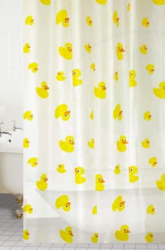 KAV Hochwertiger vollständig wasserdichter PEVA-Duschvorhang mit Hygiene- und Sauberkeitstechnologie – 180 x 180 cm – Enten-Design für Zuhause und Hotel Badezimmer Dekor (PEVA-Ente) von KAV