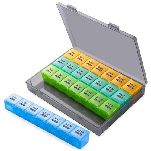 Pillendose 7 Tage 4 Fächer, Tablettenbox 7 Tage 4 mal am Tag, Pillendose 7 Tage Morgens Abends, Tragbar Medikamentenbox zur Aufbewahrung von Tablets Pillendose 7 Tage 4 Fächer, Tablettenbox 7 Tage 4 mal am Tag, Pillendose 7 Tage Morgens Abends, Tragbar Medikamentenbox zur Aufbewahrung von Tablets von KAVAVO
