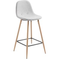 Kave Home - Barhocker Nolite hellgrau 65 cm mit Lehne und Beinen aus Stahl mit Holzeffekt von KAVE HOME