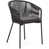 Yanet Stuhl aus Seil in Schwarz mit Beinen aus verzinktem Stahl - Kave Home von KAVE HOME
