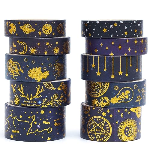 KAVI' S 10 Rollen Washi Tape Set Klebeband Papier Dekorativ Rauschgold Masking Tape Klebeband Bunt für Scrapbooking Handwerk Handwerk (Dark Stars) von KAVI' S