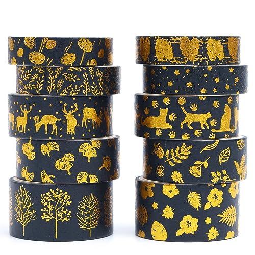 KAVI' S 10 Rollen Washi Tape Set Klebeband Papier Dekorativ Rauschgold Masking Tape Klebeband Bunt für Scrapbooking Handwerk Handwerk (Song of The Forest) von KAVI' S