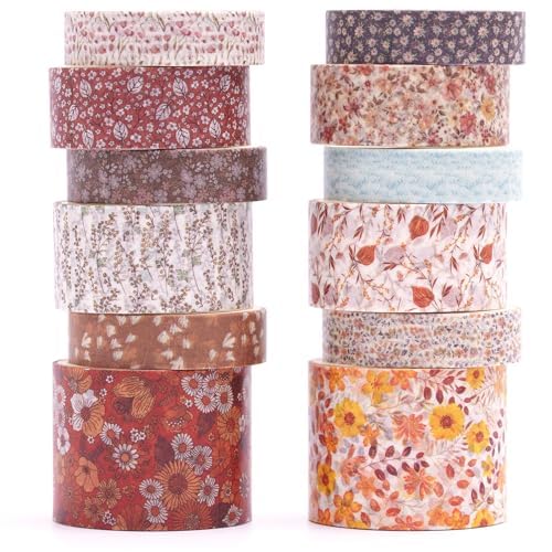 KAVI' S 12 Rollen Washi Tape Set Klebeband Papier Dekorativ Masking Tape Klebeband Bunt für Scrapbooking Handwerk Handwerk (Autumn Twilight) von KAVI' S