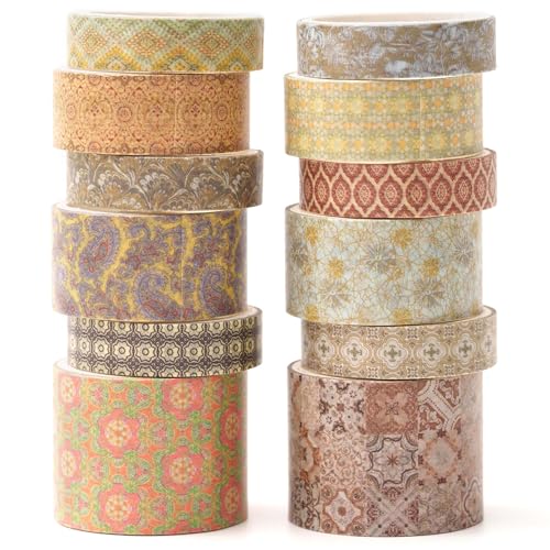 KAVI' S 12 Rollen Washi Tape Set Klebeband Papier Dekorativ Masking Tape Klebeband Bunt für Scrapbooking Handwerk Handwerk (Gilded Radiance) von KAVI' S