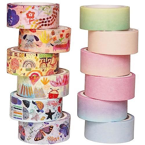 KAVI' S 12 Rollen Washi Tape Set Klebeband Papier Dekorativ Masking Tape Klebeband Bunt für Scrapbooking Handwerk Handwerk (Innocent Animals) von KAVI' S