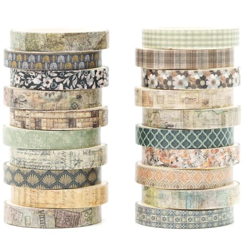 KAVI' S 20 Rollen Dünn Weinlese Washi Tape Set Klebeband Papier Dekorativ Masking Tape Klebeband Bunt für Scrapbooking Handwerk Handwerk (Elegance in Time) von KAVI' S