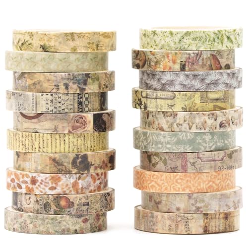 KAVI' S 20 Rollen Dünn Weinlese Washi Tape Set Klebeband Papier Dekorativ Masking Tape Klebeband Bunt für Scrapbooking Handwerk Handwerk (Forest Isles) von KAVI' S