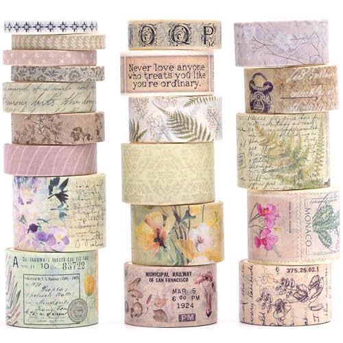 KAVI' S 20 Rollen Retro Washi Tape Set Dekorative Antik Rauschgold Masking Tapes Klebeband Bunt für Kunst, DIY Handwerk, Tagebuch, Planer, Scrapbook, Verpackung (Wilderness Remians) von KAVI' S