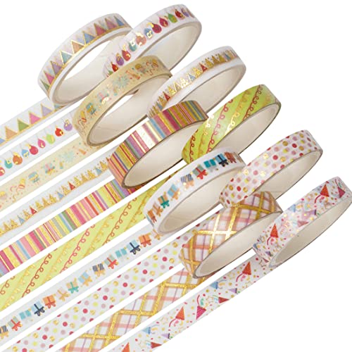 KAVI' S Dünne Gold Washi Tape Set Masking Tape Folie Klebeband Bunt für DIY Handwerk, Bullet Journals, Planer, Scrapbooking, Verpackung (Party Elements) von KAVI' S