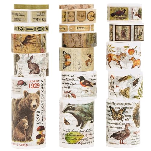 KAVI' S Retro Washi Tape Set Dekorative Antik Rauschgold Masking Tapes Klebeband Bunt für Kunst, DIY Handwerk, Tagebuch, Planer, Scrapbook, Verpackung (Jungle Trails) von KAVI' S