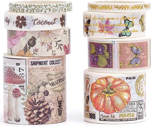 KAVI' S Retro Washi Tape Set Dekorative Antik Rauschgold Masking Tapes Klebeband Bunt für Kunst, DIY Handwerk, Tagebuch, Planer, Scrapbook, Verpackung (Pansy Moriyu) von KAVI' S