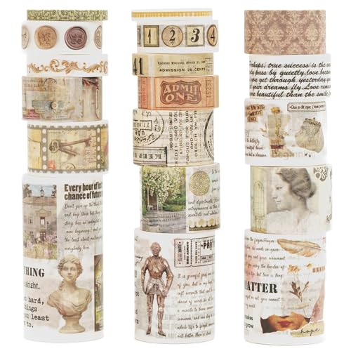 KAVI' S Retro Washi Tape Set Dekorative Antik Rauschgold Masking Tapes Klebeband Bunt für Kunst, DIY Handwerk, Tagebuch, Planer, Scrapbook, Verpackung (Story Collections) von KAVI' S