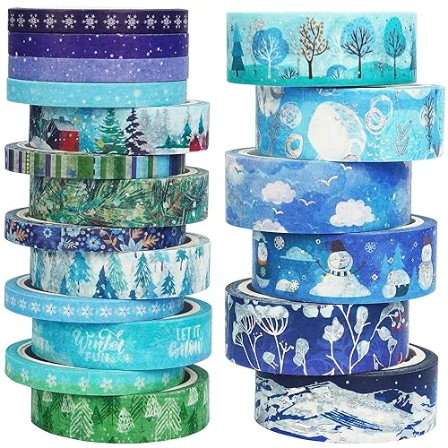 YUBX 19 Rollen Weihnachten Washi Tape Set Dünn Masking Tape VSCO Dekoratives Silberfolie Klebeband Bunt für DIY Handwerk Bullet Journals Planer Scrapbooking Verpackung von KAVI' S