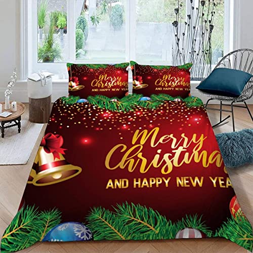 KAVITO Bettwäsche 155x220 Weihnachten Bettbezüge mit Reißverschluss Weich Mikrofaser Bettbezug 3D mit 2 Kissenbezüge 80×80 Frohe Weihnachten Rot Bettwäsche Set Teenager Junge Mädchen von KAVITO