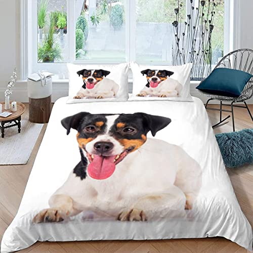 Kinder Bettwäsche 135x200 Jack Russell Terrier Bettbezüge Set 3Teilig mit Reißverschluss Weich Mikrofaser Bettbezug 3D mit 2 Kissenbezüge 80×80 Haustier Süß Bettwäsche Jungen und Mädchen von KAVITO