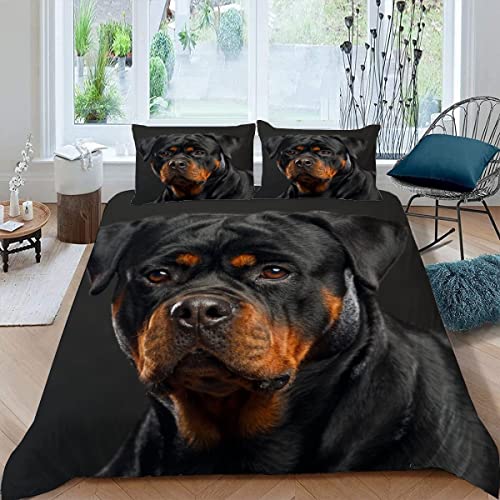 Kinder Bettwäsche 135x200 Rottweiler Bettbezüge Set 3Teilig mit Reißverschluss Weich Mikrofaser Bettbezug 3D mit 2 Kissenbezüge 80×80 Haustier Süß Bettwäsche Jungen und Mädchen von KAVITO