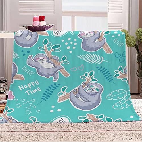 Kuscheldecke 150×200 Faultier Flanelldecke weiche leichte Kunst Decke 3D-Digitaldruck Schlafzimmer Sofa Wohnzimmer Reisen Karikatur Tier Kawaii Kuscheldecke Decke alle Jahreszeiten von KAVITO