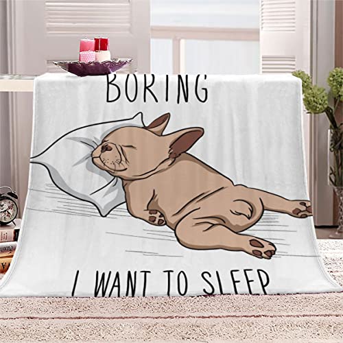 Kuscheldecke 150×200 Französische Bulldogge Flanelldecke weiche leichte Kunst Decke 3D-Digitaldruck Schlafzimmer Sofa Wohnzimmer Reisen Haustier Karikatur Süß Kuscheldecke Decke alle Jahreszeiten von KAVITO