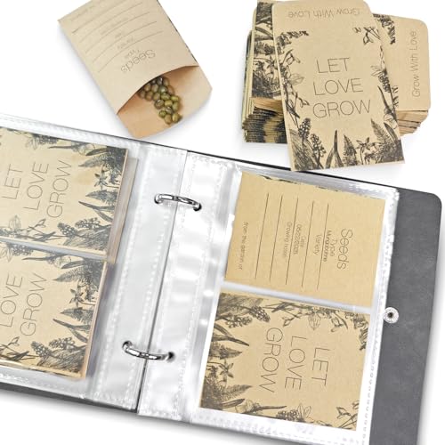 100 Stk Samen-Aufbewahrung Umschläge+Selbstklebende Organizer für Garten, Samen-Spar-Umschläge, Samen Aufbewahrungsbox mit Sammelbinder&Organisation, Kraftpapier Samen Pakete,Saatgut Aufbewahrungsbox von KAWAAN